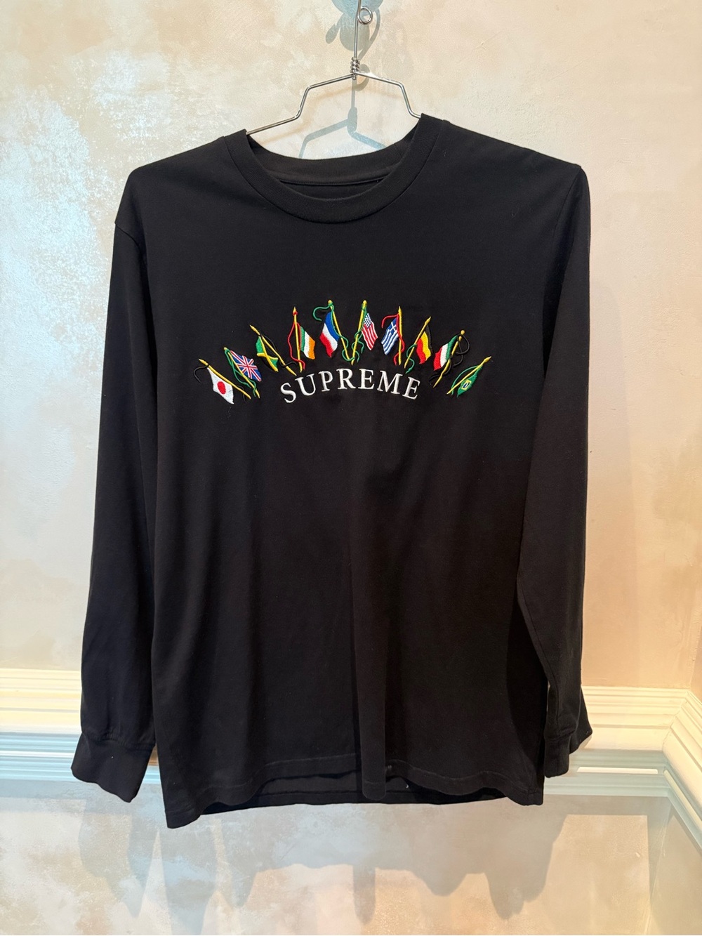 Supreme Flags Black Long-Sleeve Flag Logo Tee